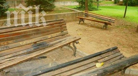 запалиха пейки градската градина благоевград