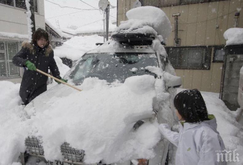 Около 1000 превозни средства са блокирани в снега на японска магистрала