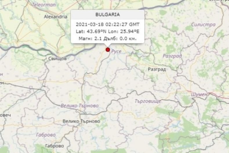 Слабо земетресение е регистрирано тази нощ край Русе