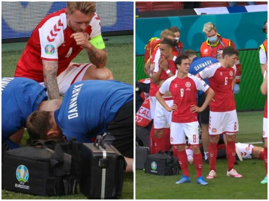ИЗВЪНРЕДНО В ПИК: Смразяваща сцена на Дания - Финландия, футболист колабира на терена (СНИМКИ 18+)