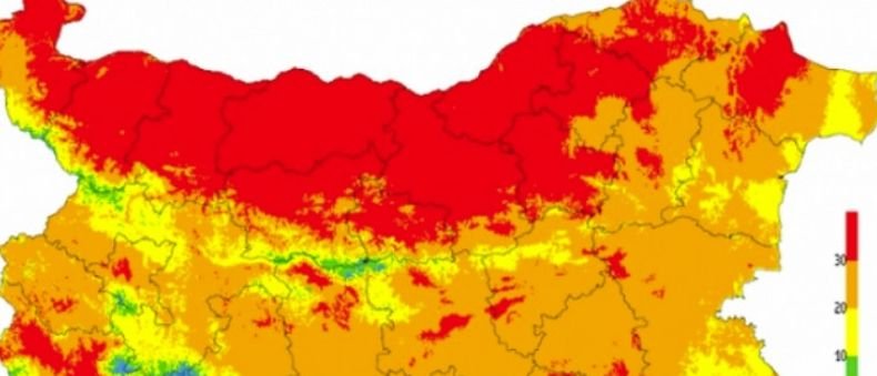 Екстремален индекс за пожароопасност е в сила за територии от всички области в страната за днес