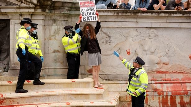 Екоактивисти-вандали боядиха фонтана пред Бъкингамския дворец