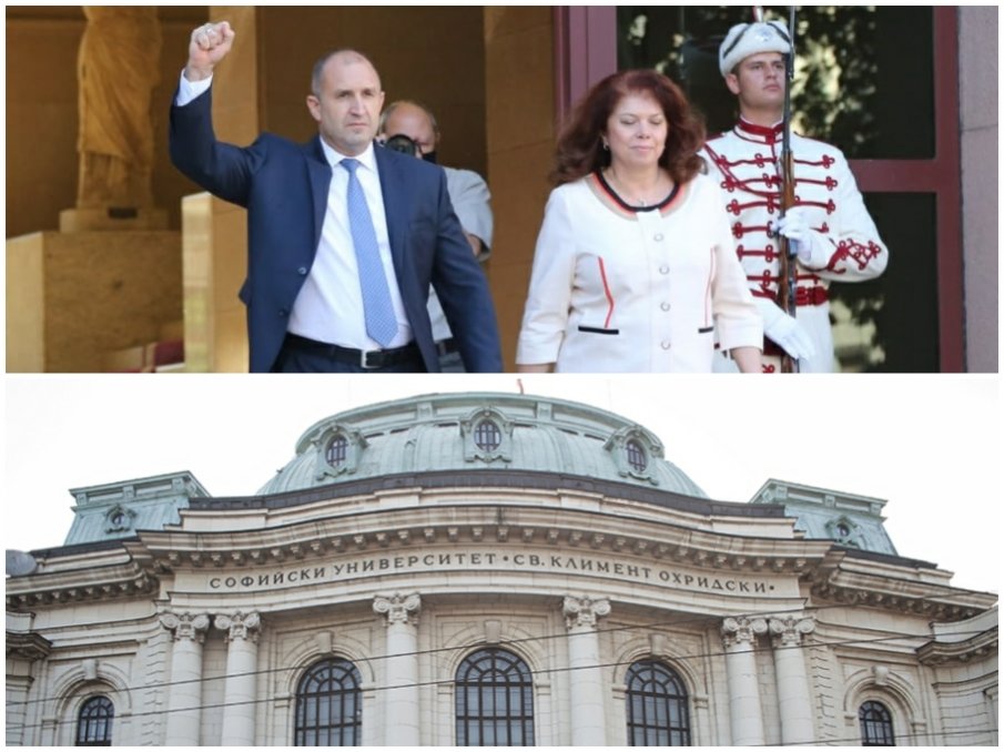 ВАНДАЛСТВО: Щабът на Румен Радев опозори Софийския университет - облепиха паметника на културата с плакати разединителя (СНИМКА)