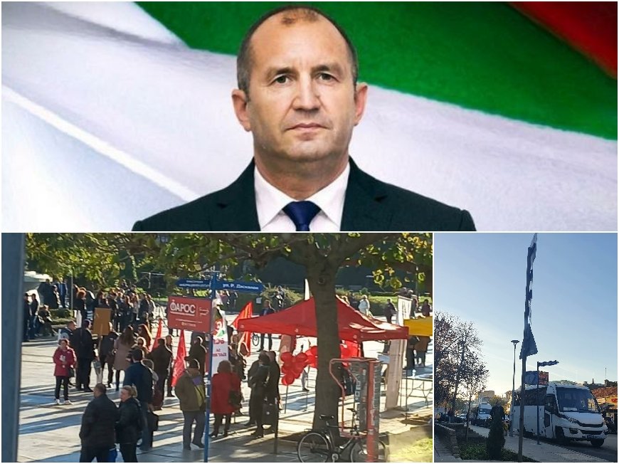 ОТЧАЯН ПИАР: Радев съвсем го закъса за симпатизнати - карат му с бусове хора от цяла България за шествието в Русе, подготвена агитка се тълпи около него за масовка (СНИМКИ/ВИДЕО)