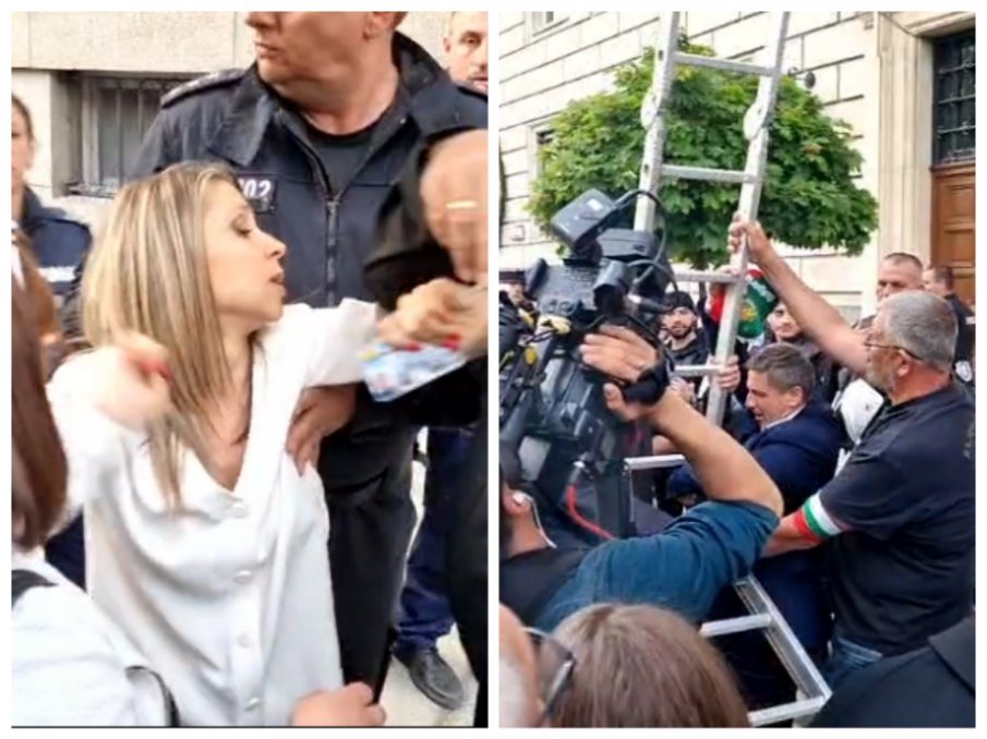 НАПРЕЖЕНИЕ ПРЕД СТОЛИЧНАТА ОБЩИНА! Протестиращите от Възраждане опитаха да свалят за втори път украинското знаме, депутатка влезе в схватка с полицията