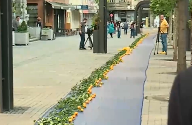 София почита жертвите в Украйна със 100-метрово синьо платно