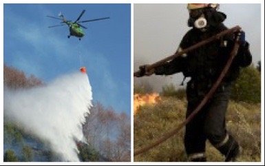 Военен хеликоптер гаси пожара край Лесичово