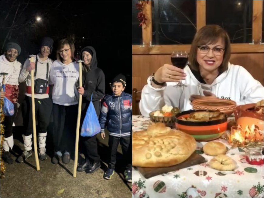 ГОРЕЩО В ПИК! Корнелия Нинова посрещна коледари по пантофи - вдига наздравица с червено вино (СНИМКИ/ВИДЕО)