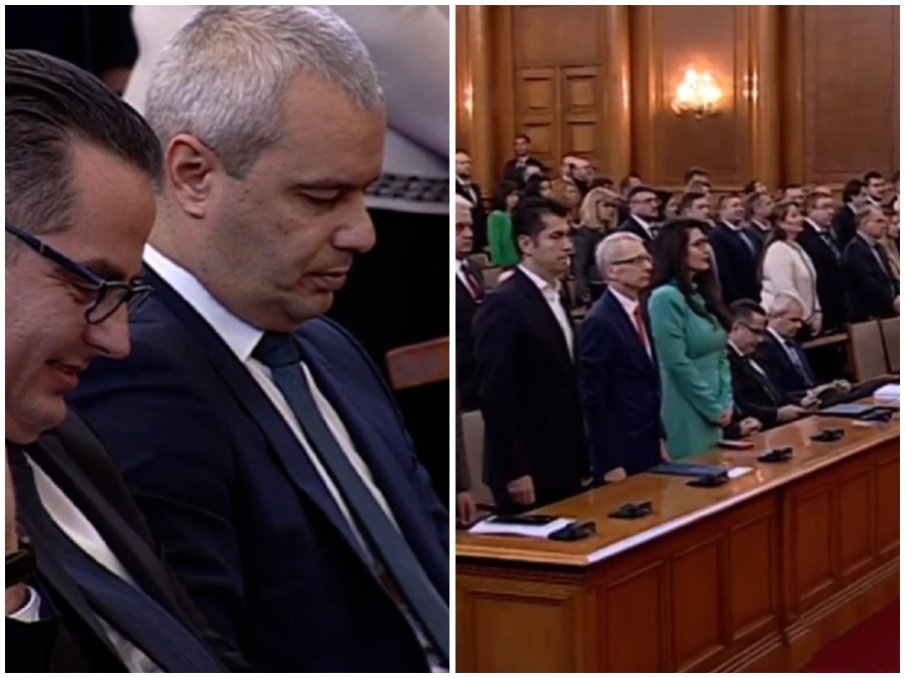 СКАНДАЛ В ПАРЛАМЕНТА: Костадинов от Възраждане и депутатите му не уважиха химна на ЕС (СНИМКИ)