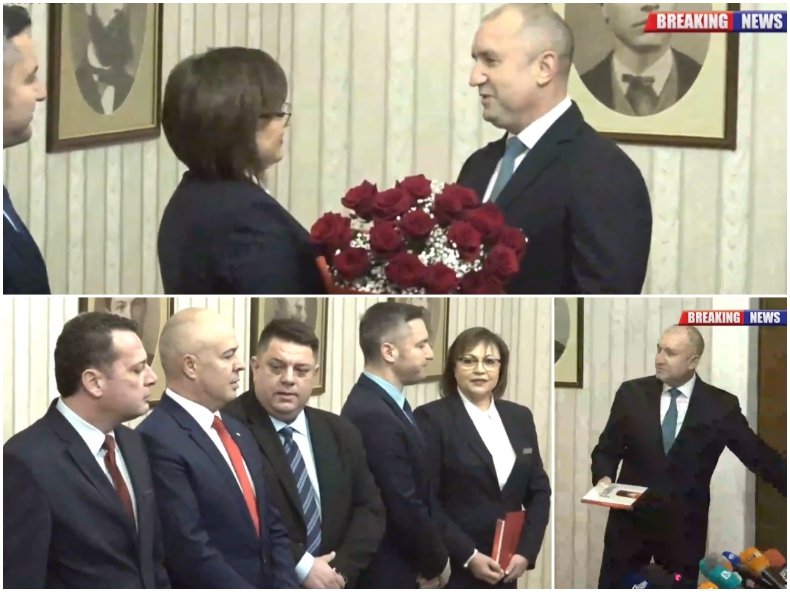 ГОРЕЩО В ПИК TV! Радев връчи третия мандат на Нинова заедно с букет червени рози за рождения й ден! Соцлидерката го черпи с бонбони (СНИМКИ/ОБНОВЕНА)