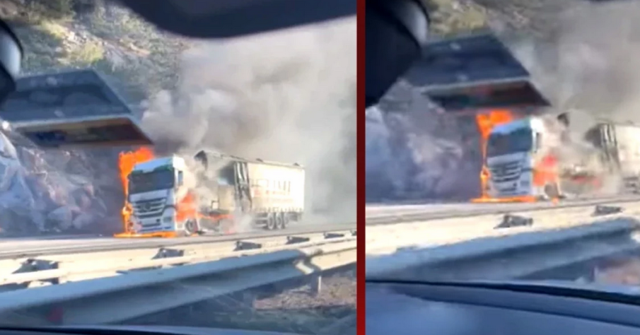 ОТ ПОСЛЕДНИТЕ МИНУТИ: ТИР пламна в движение на магистрала Тракия (ВИДЕО)