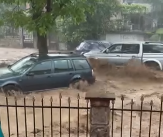 Бедствие в Берковица: Пороен дъжд отнесе автомобили (ВИДЕО)
