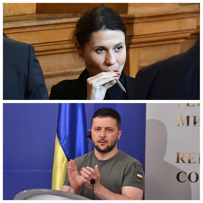 РЕЗИЛ: Вижте какво вкара в сутиена си Летящата Козила Ерато, за да се щракне с Володимир Зеленски (СНИМКА)