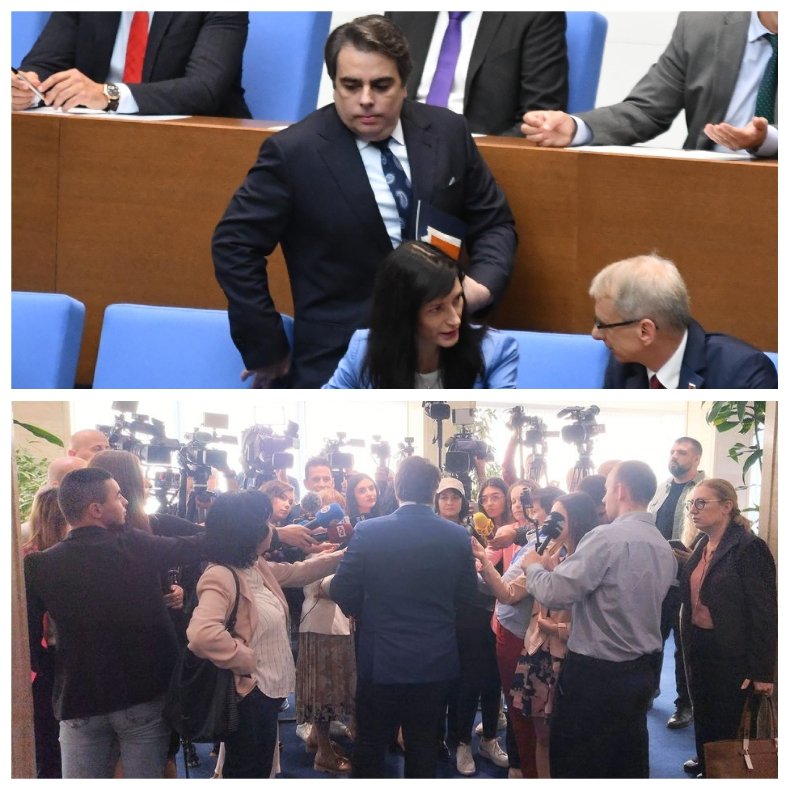 СМЯХ В ЗАЛАТА: Асен Василев се движи по опорките на Тицин - брани вота пред медиите в кулоарите (ВИДЕО)