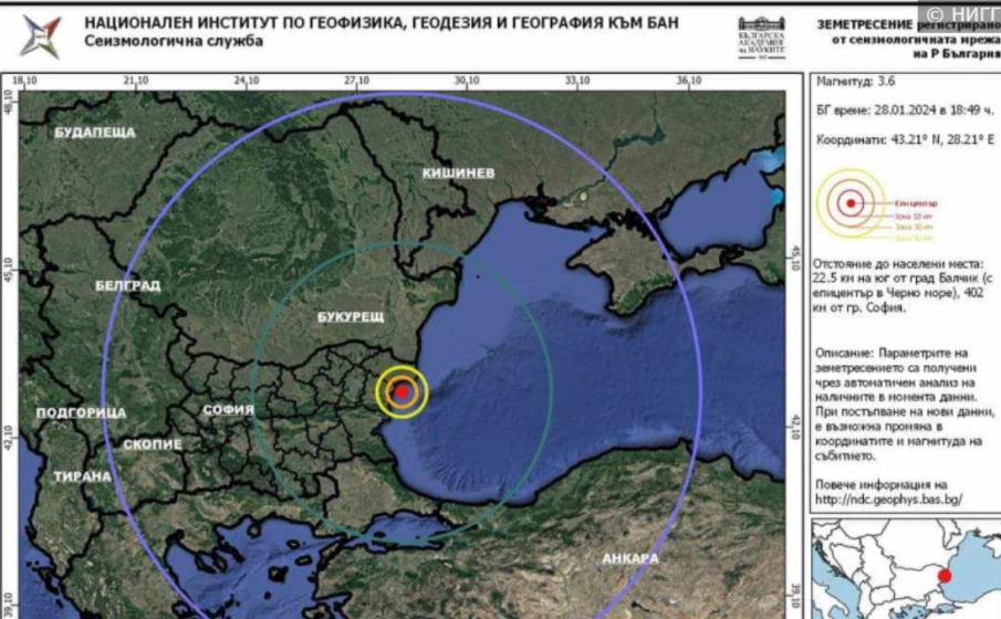 ОТ ПОСЛЕДНИТЕ МИНУТИ: Земетресение люшна близо до Балчик и Варна