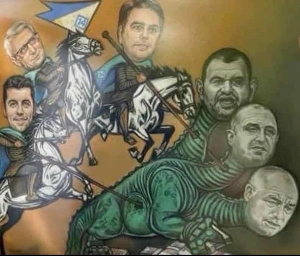 ПОТРЕСАВАЩ КОЛАЖ! Лидерите на ПП в ролята на Св. Георги убиват бившия си коалиционен змей. Но Борисов не са го наръгали, защото...