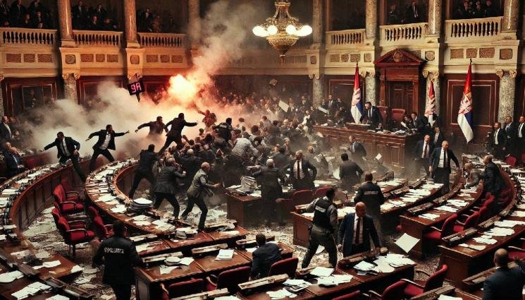 ШОКИРАЩО! Размирици, бой и димки в парламента на Сърбия - депутатка се бори за живота си (ВИДЕО)