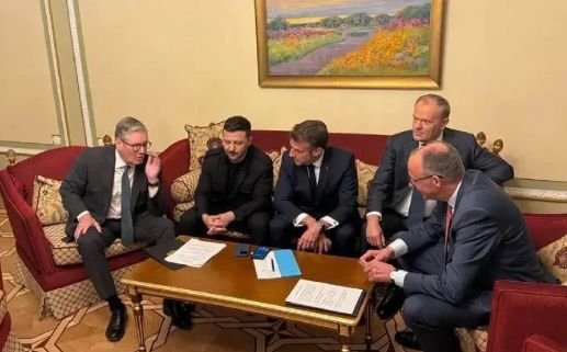 Лидерите на Великобритания, Германия, Полша и Франция пристигнаха в Киев - искат да наложат на Русия 30-дневно примирие Лидерите на Великобритания, Германия, Полша и Франция пристигнаха в Киев - искат да наложат на Русия 30-дневно примирие
