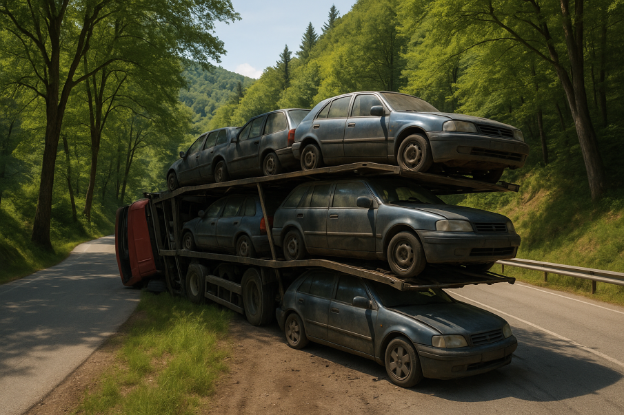 Автовоз се обърна на Подбалканския път