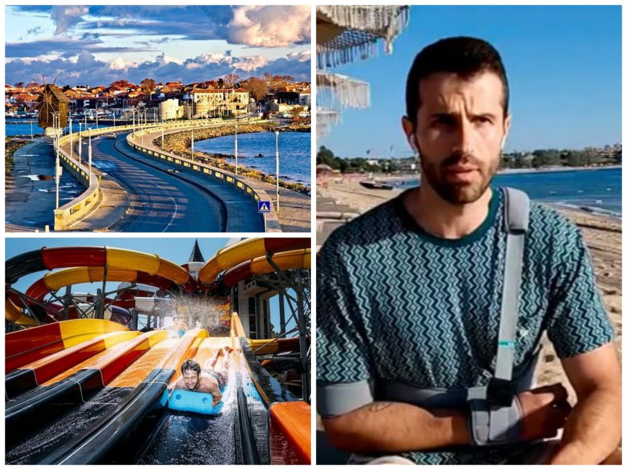 КАКВО СТАВА?! Нов екшън в Несебър - писателят Георги Блажев пострада по време на спускане по водна пързалка със сина си