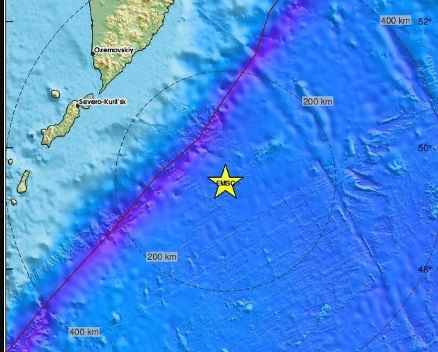 Мощно земетресение от 6.7 по Рихтер между Камчатка и остров Хокайдо