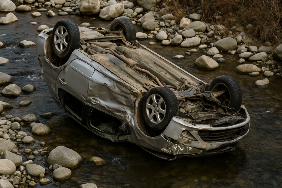 Шофьорка загина, след като се преобърна в речно корито