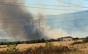 Огън гори в полето край Сопот, хвърчат пожарни