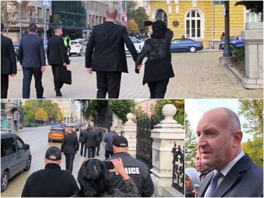 МЪЛНИЯ В ПИК TV! Вижте каква жалка гледка е президентът Румен Радев - четирима гардове на НСО и двама полицаи го пазят от жена с телефон (ВИДЕО)