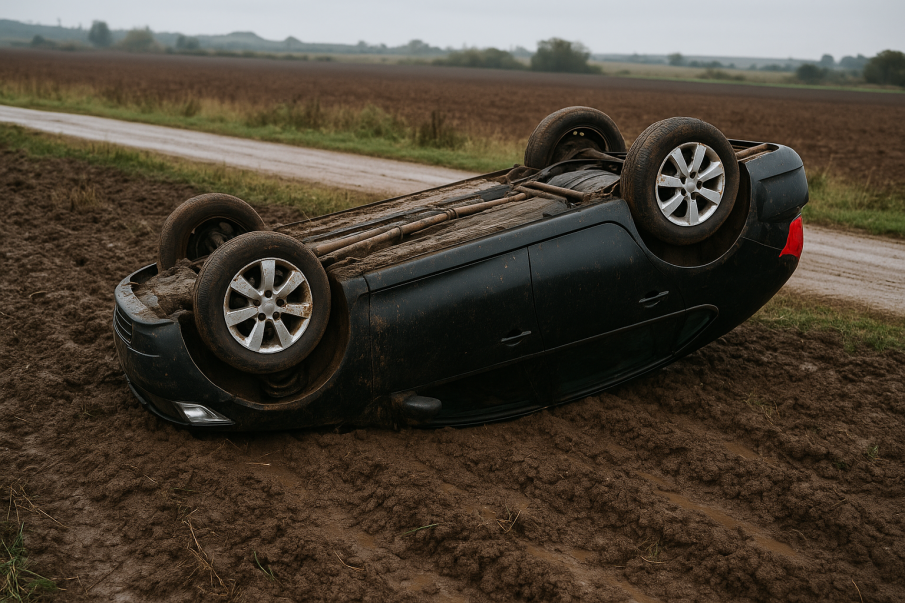 17-годишен шофьор без книжка се преобърна в нива