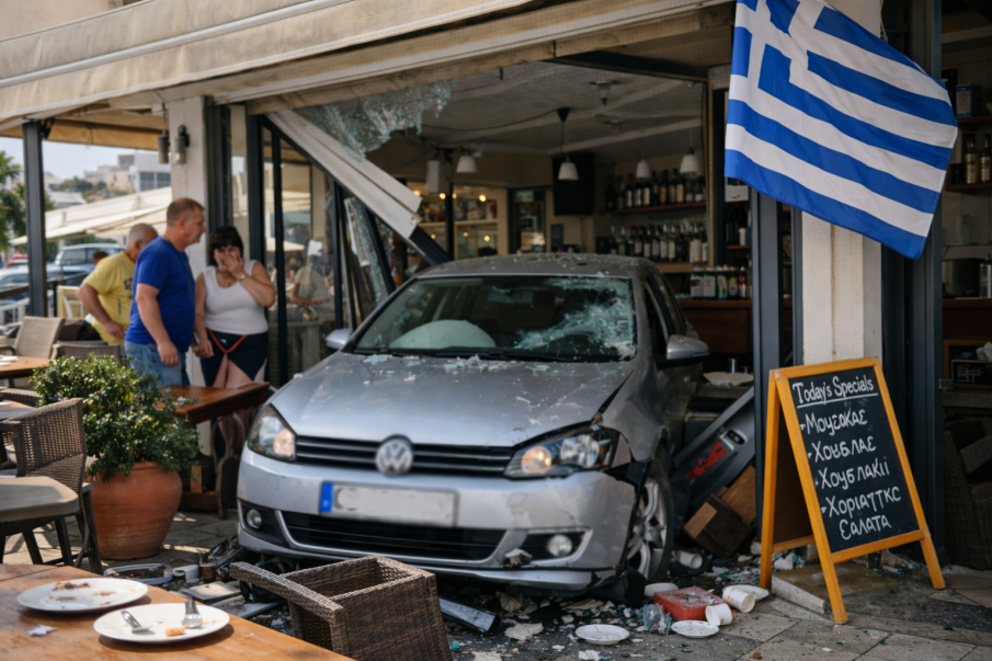 Кола с българска регистрация се вряза в заведение в Атина