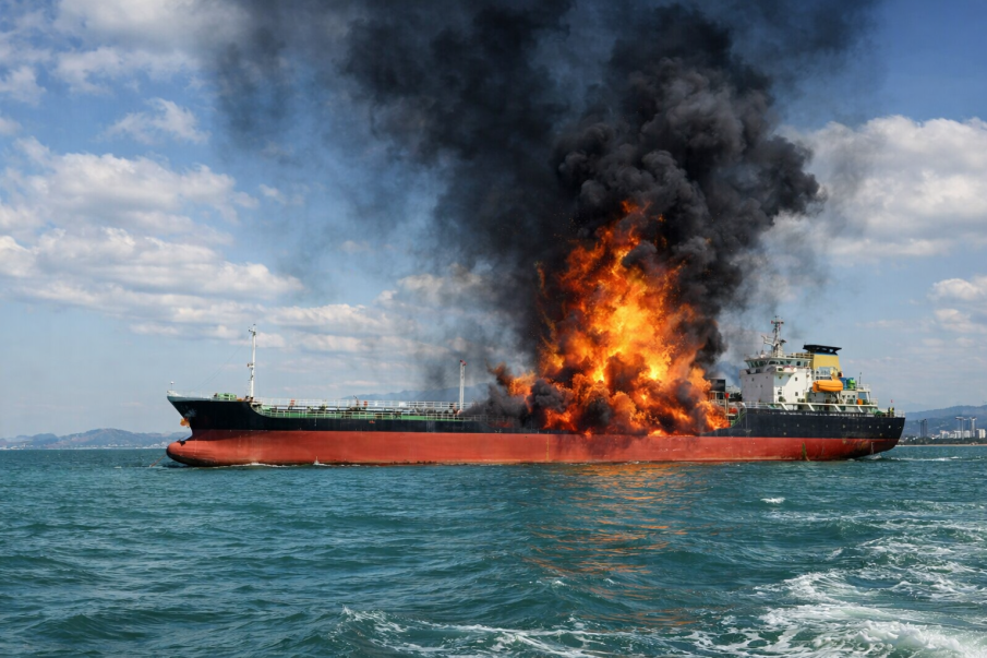 Танкер избухна в Персийския залив след удар на два снаряда край Катар