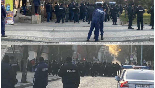 ГОРЕЩО В ПИК: Пловдив почерня от полиция! Тотална блокада на Общинския съвет, жандармерия и служители на реда пазят протеста на футболните фенове (СНИМКИ)