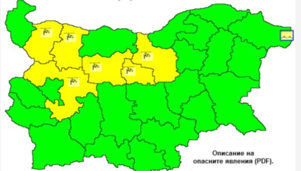 Жълт код за силен вятър в 6 области на страната
