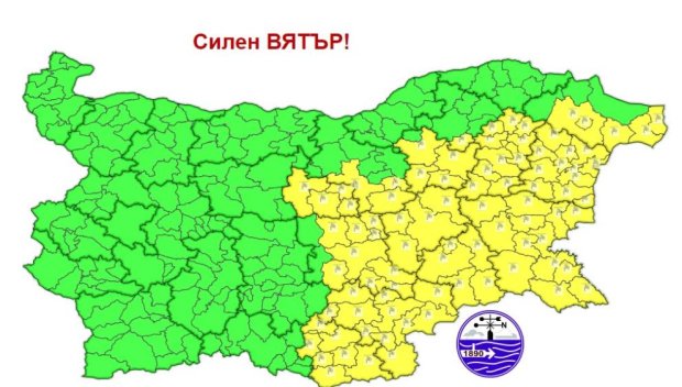 ЖЪЛТ КОД! Синоптиците предупреждават за силен вятър в 12 области