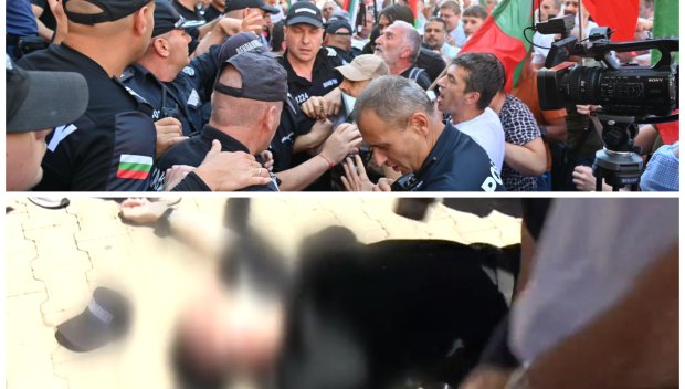 ЗАЩО БРЕ, БЪЛГАРОЛЮБЦИ: Тази СНИМКА КАТО ЗА РАЗПЯТИЕ на колабиралия на протеста срещу еврото полицай разтърси Мрежата