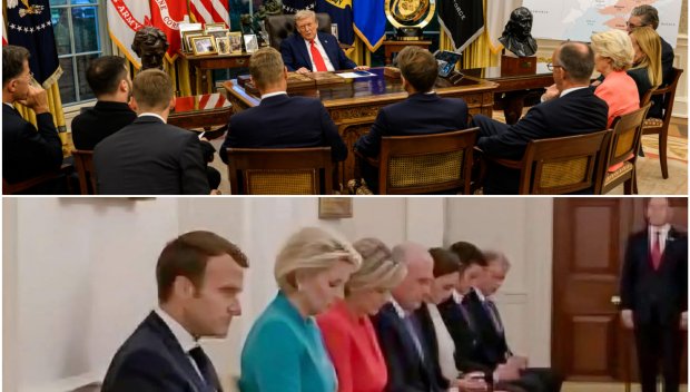 Вижте истински СНИМКИ от срещата на Тръмп с евролидерите в Белия дом - нямат общо с фейка, разпространяван в Мрежата