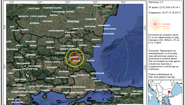 Земетресение край Сливен