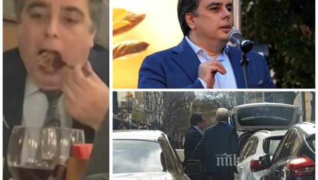САМО В ПИК: Вижте как Асен Василев се пази от камери, за да не го щракнат пак как погръща телешки стекове (СНИМКИ)