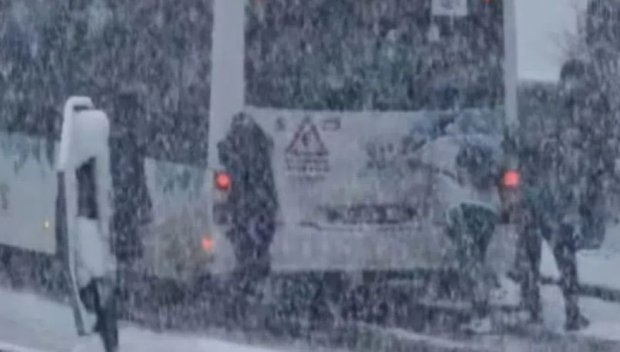 Пътници бутат закъсал автобус в София (ВИДЕО)