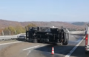 каскада животно изскочи магистрала тракия обърна хладилен камион снимки