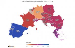 Средната цена на тока за четвъртък на европейските енергийни борси