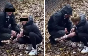 супер нагло мъж инжектира наркотик жена двора училище