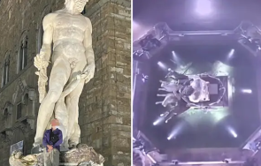 германски турист повреди фонтана нептун флоренция снимка видео