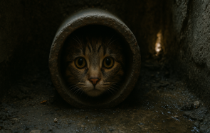 спасиха коте заклещено канализационна тръба
