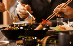 хората азия ядат клечки