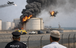 дронове удариха резервоар гориво голямо пристанище оман