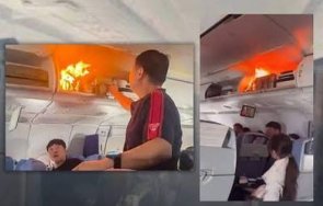 запалена външна батерия багажа пътник принуди самолет кацне извънредно видео