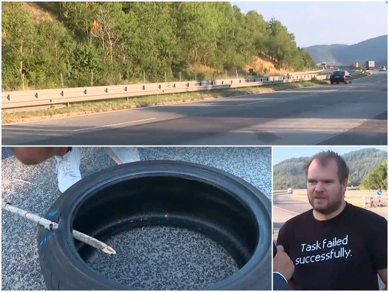Шофьор едва не падна от виадукт на Хемус, след като разцепи гумата си в ...